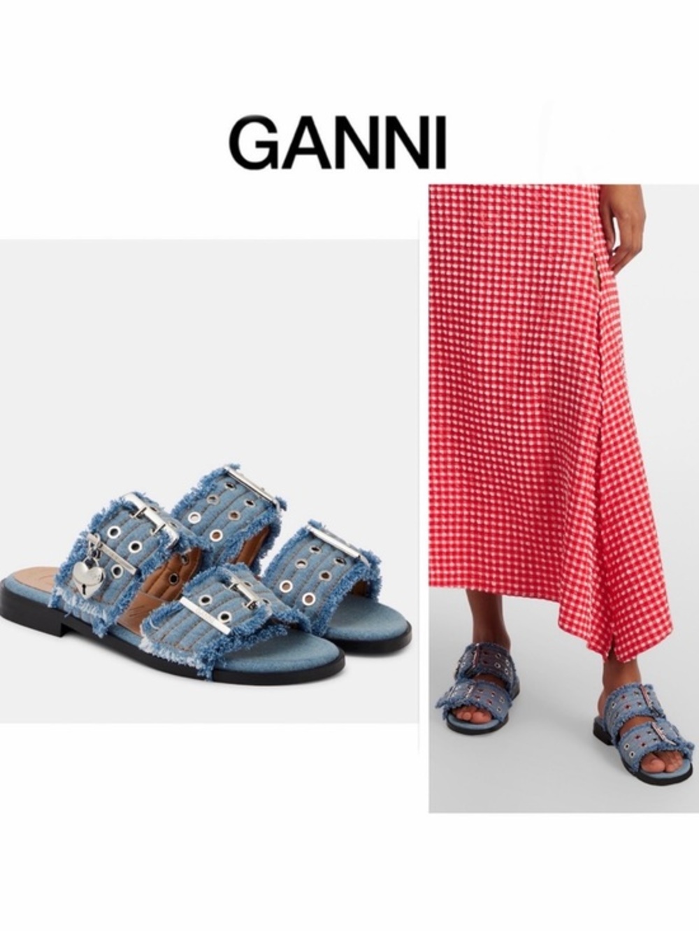 GANNI Buckle Two Strap Sandals Blue Denim Double-Buckle Slide EU 36 $475